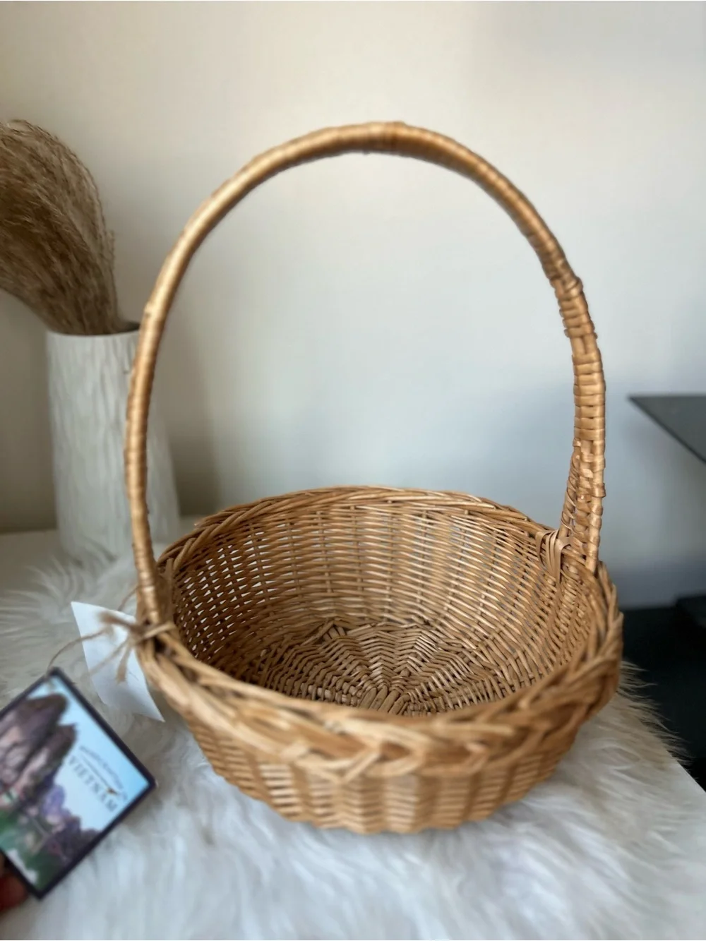 Woven Handled Decorative Basket in Natural Tan